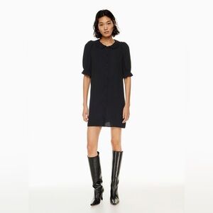Aritzia Wilfred Poppins Short Puff Sleeve Peter Pan Collar Button Dress Black L